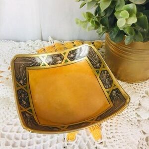 Vintage 50s 60s Hand Painted Bowl Dish Square Shaped Pine Cones Shiny Glossy